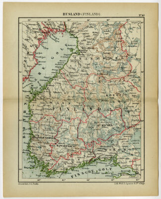 Antique Map-FINLAND-RUSSIA-BALTIC SEA-Kuyper-1882