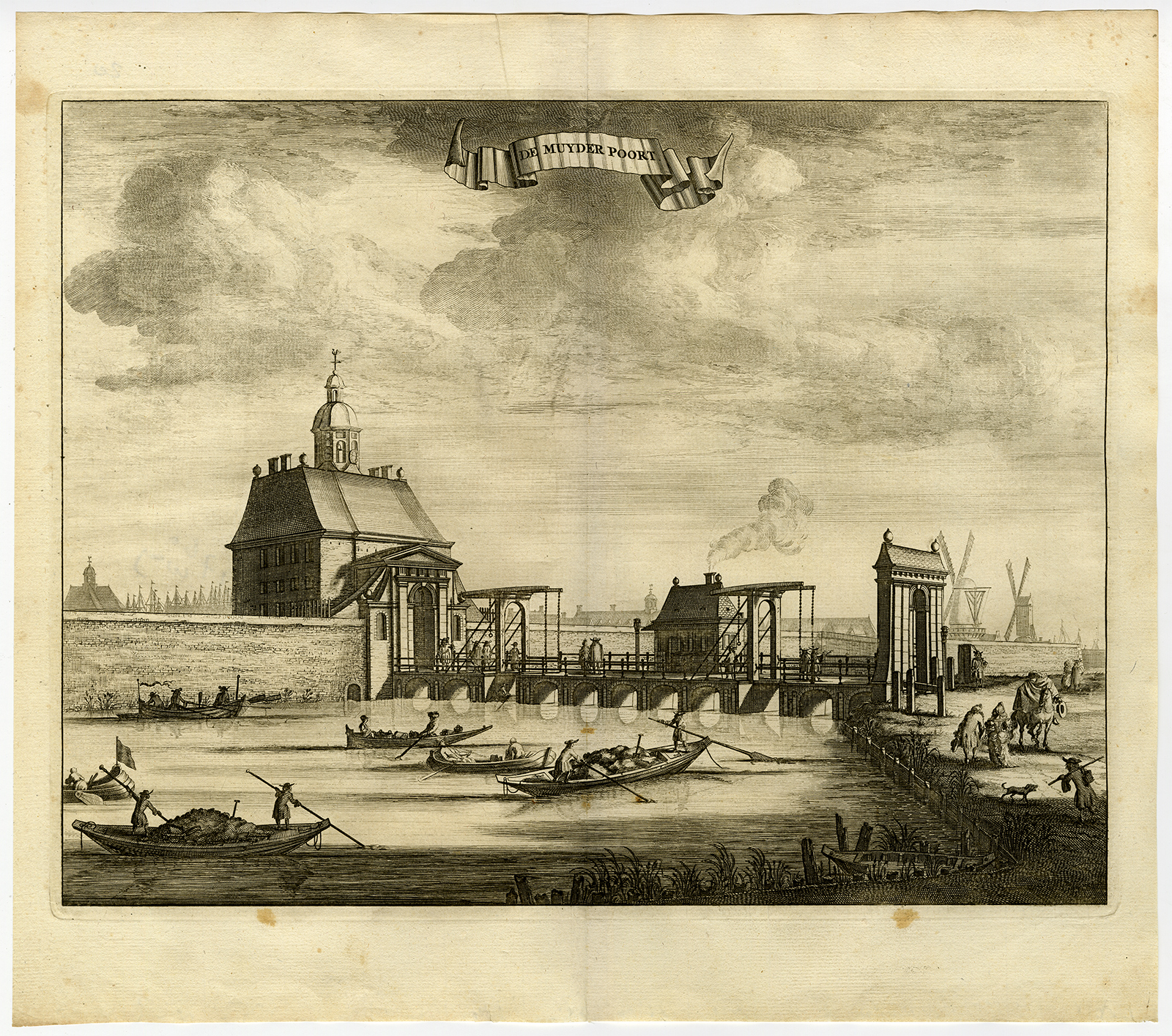 , Antique Print-MUYDEN GATE-MUIDEN-AMSTERDAM-Commelin-1726, Pictura Antique Prints