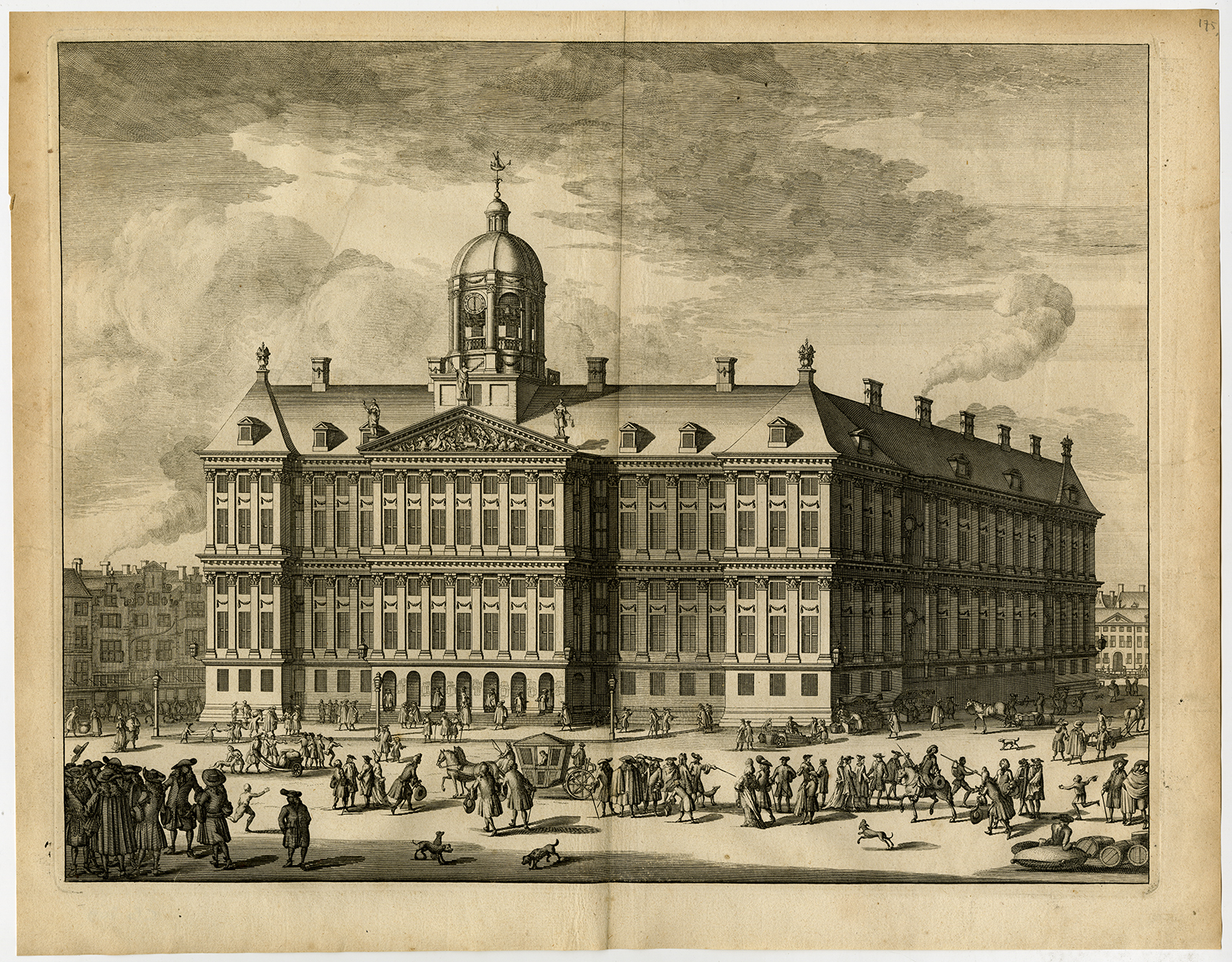 , Antique Print-CITY HALL-ROYAL PALACE-DAM SQUARE-AMSTERDAM-Commelin-1726, Pictura Antique Prints