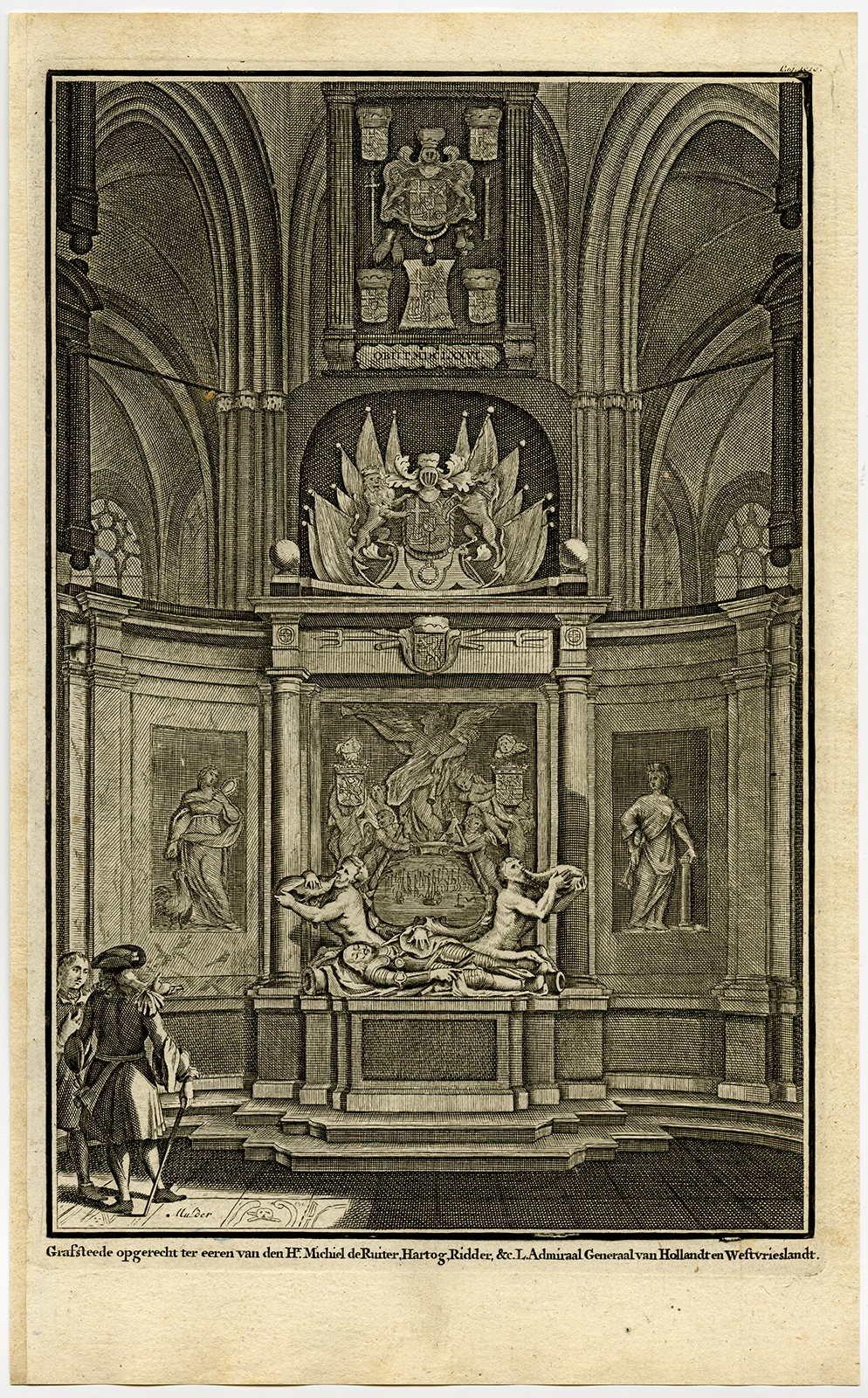 Cb740 416x670 Antique Print-NEW CHURCH-MONUMENT MICHIEL DE RUITER-AMSTERDAM-Commelin-1726