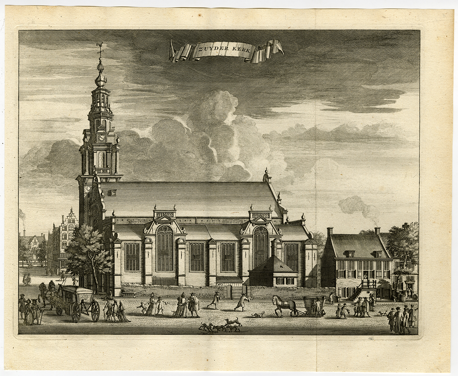 Cb749 416x341 Antique Print-ZUIDERKERK-AMSTERDAM-VIEW-NIEUWMARKT-Commelin-1726