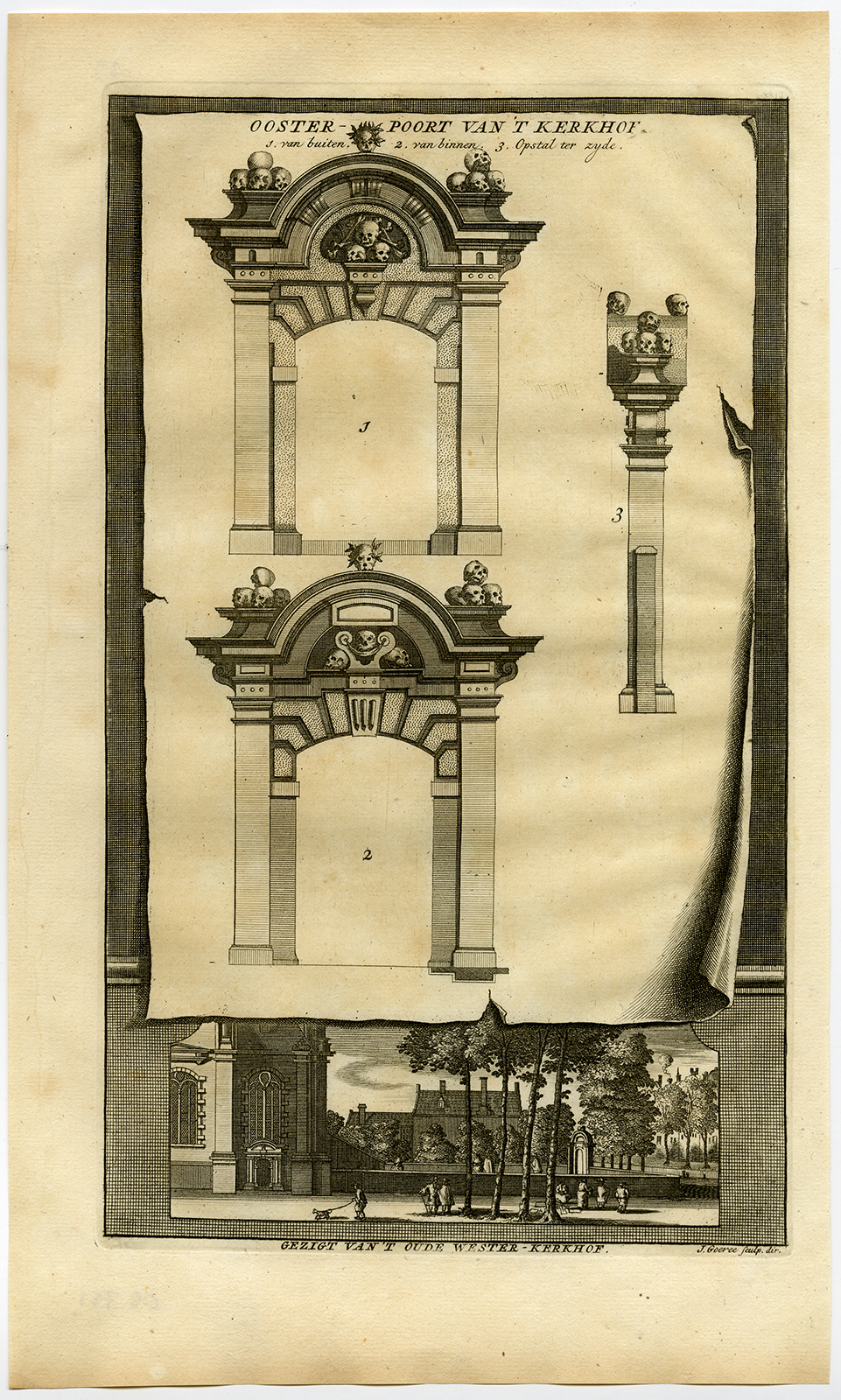 , Antique Print-WESTERKERK-AMSTERDAM-GRAVEYARD-GATE-Commelin-1726, Pictura Antique Prints