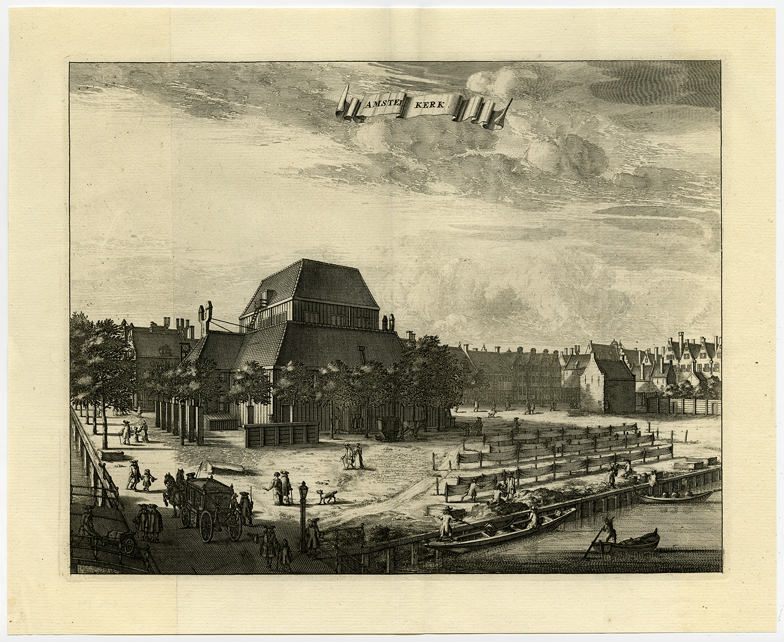 , Antique Print-AMSTELKERK-AMSTERDAM-REGULIERSGRACHT-Commelin-1726, Pictura Antique Prints