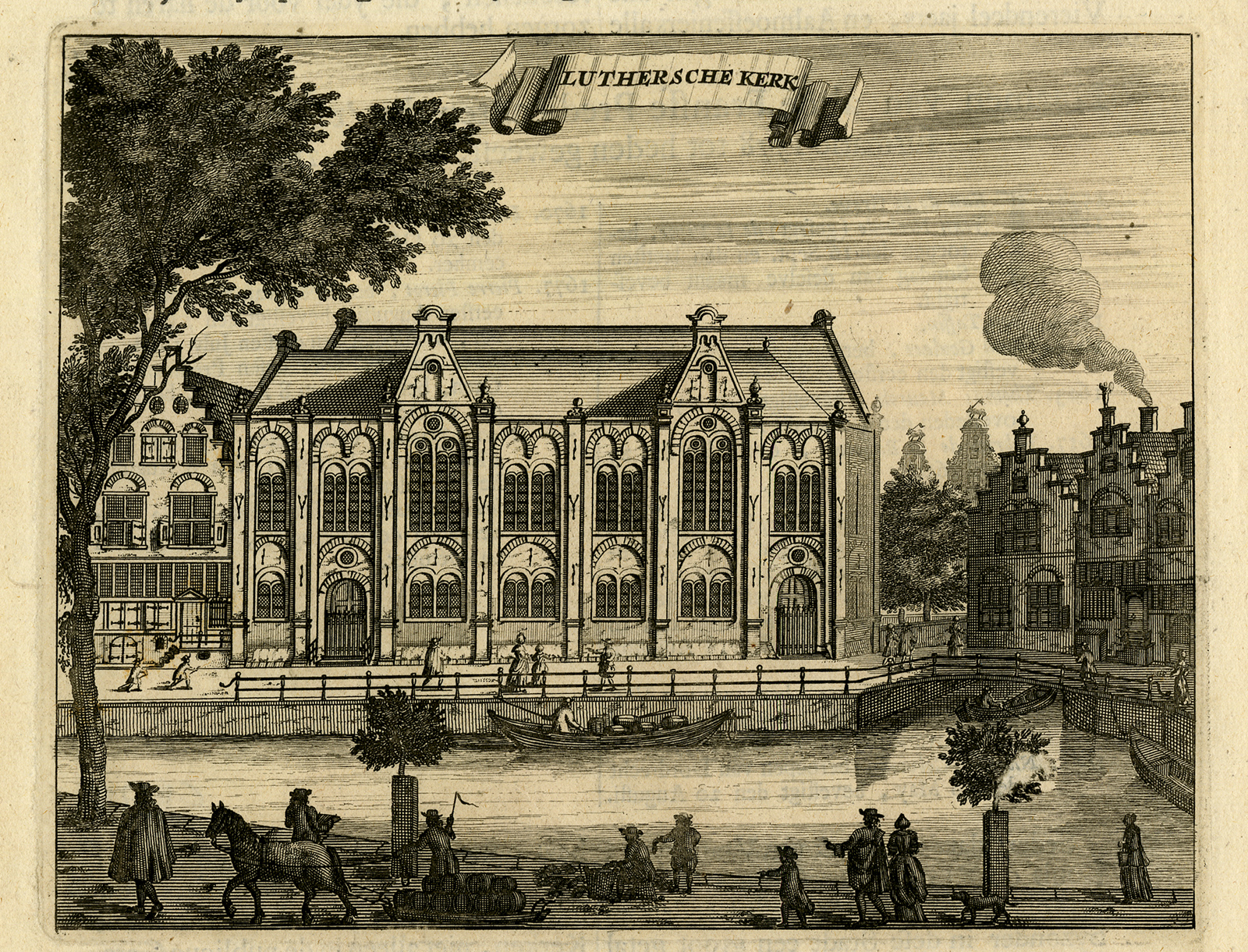 , Antique Print-LUTHERSE KERK-AMSTERDAM-BLOEMENGRACHT-Commelin-1726, Pictura Antique Prints