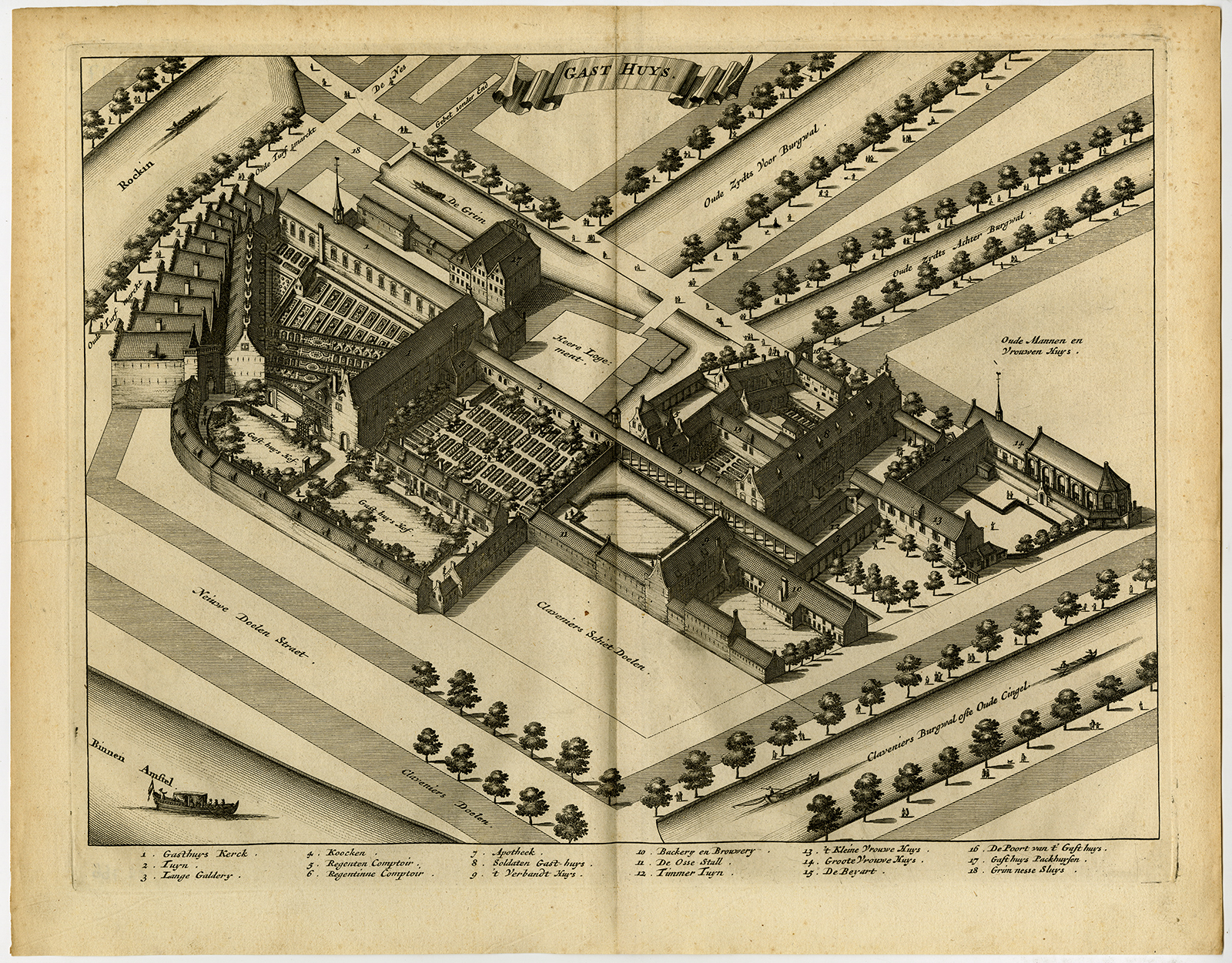 , Antique Print-GAST-HUYS-HOSPITAL-AMSTERDAM-Commelin-1726, Pictura Antique Prints