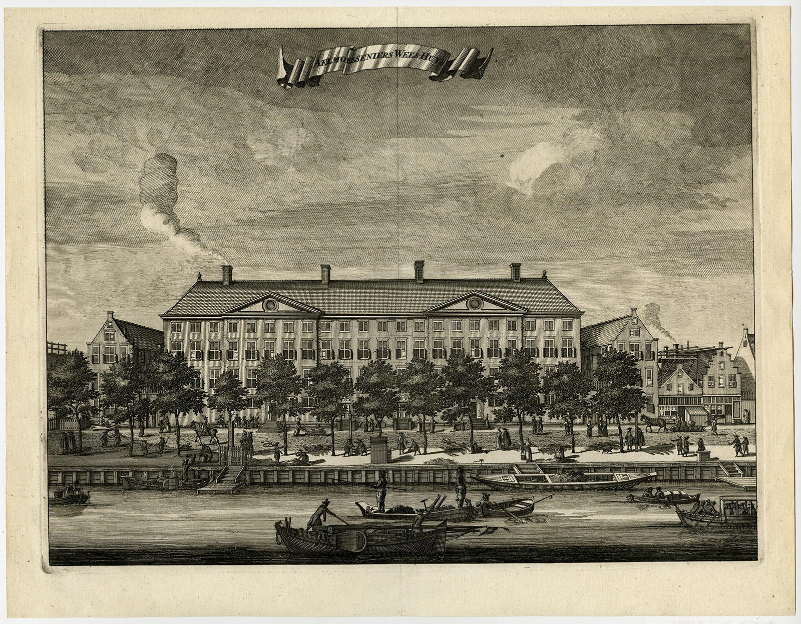 , Antique Print-ORPHANAGE FOR THE POOR-AMSTERDAM-Commelin-1726, Pictura Antique Prints