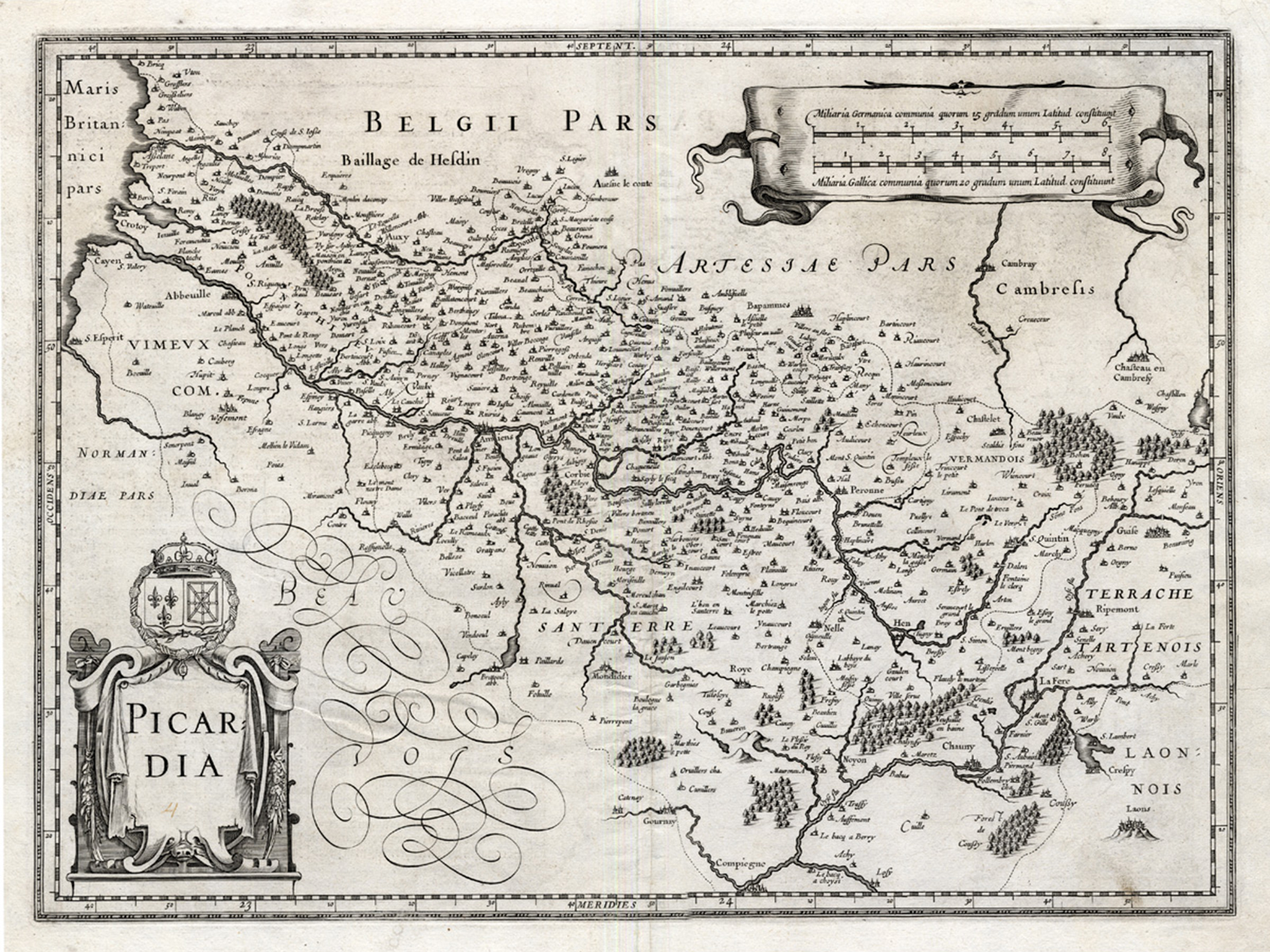 , Antique Map-FRANCE-PICARDIE-PICARDIA-Hondius-1636, Pictura Antique Prints