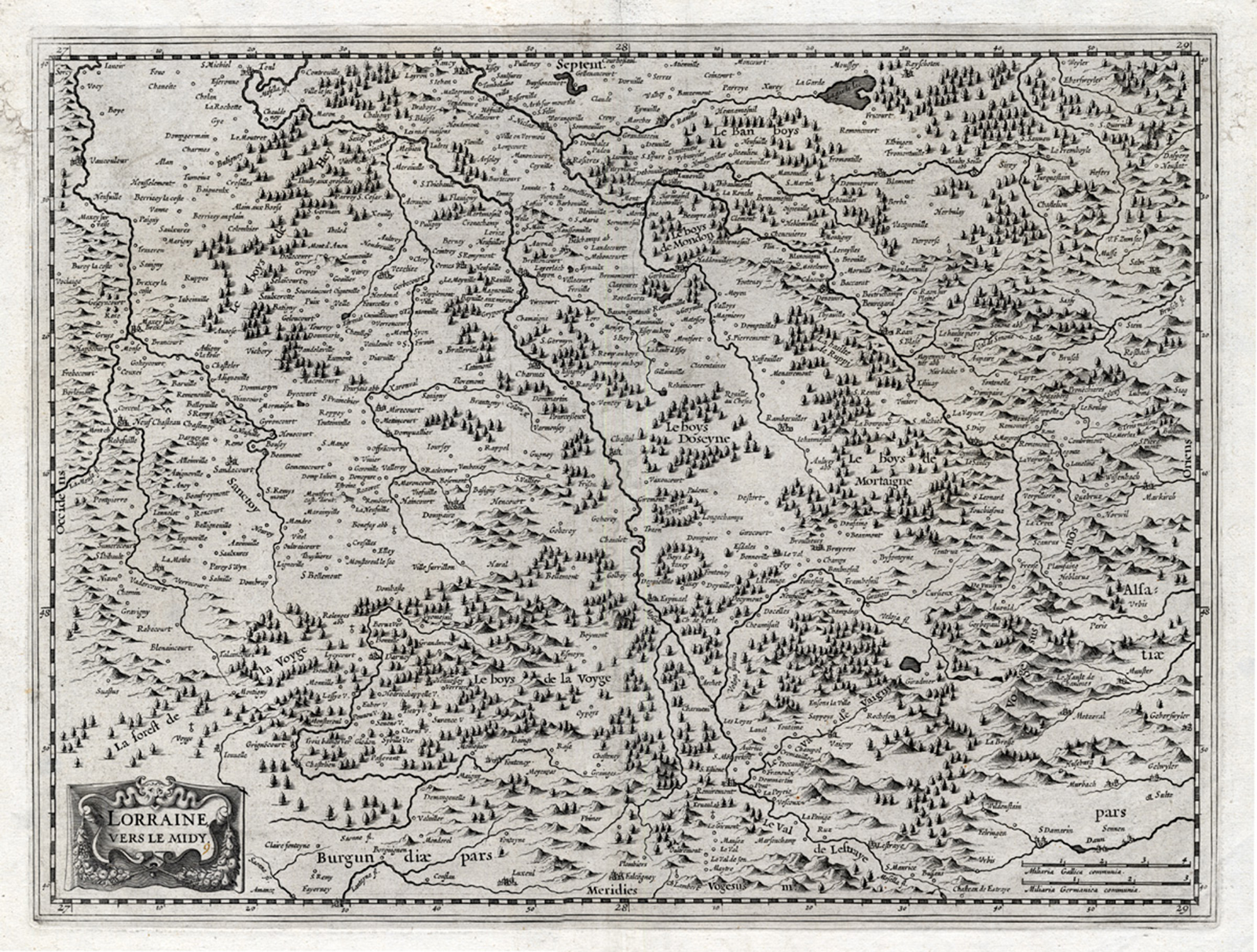 , Antique Map-FRANCE-LORRAINE-LOTHARINGEN-Hondius-1636, Pictura Antique Prints