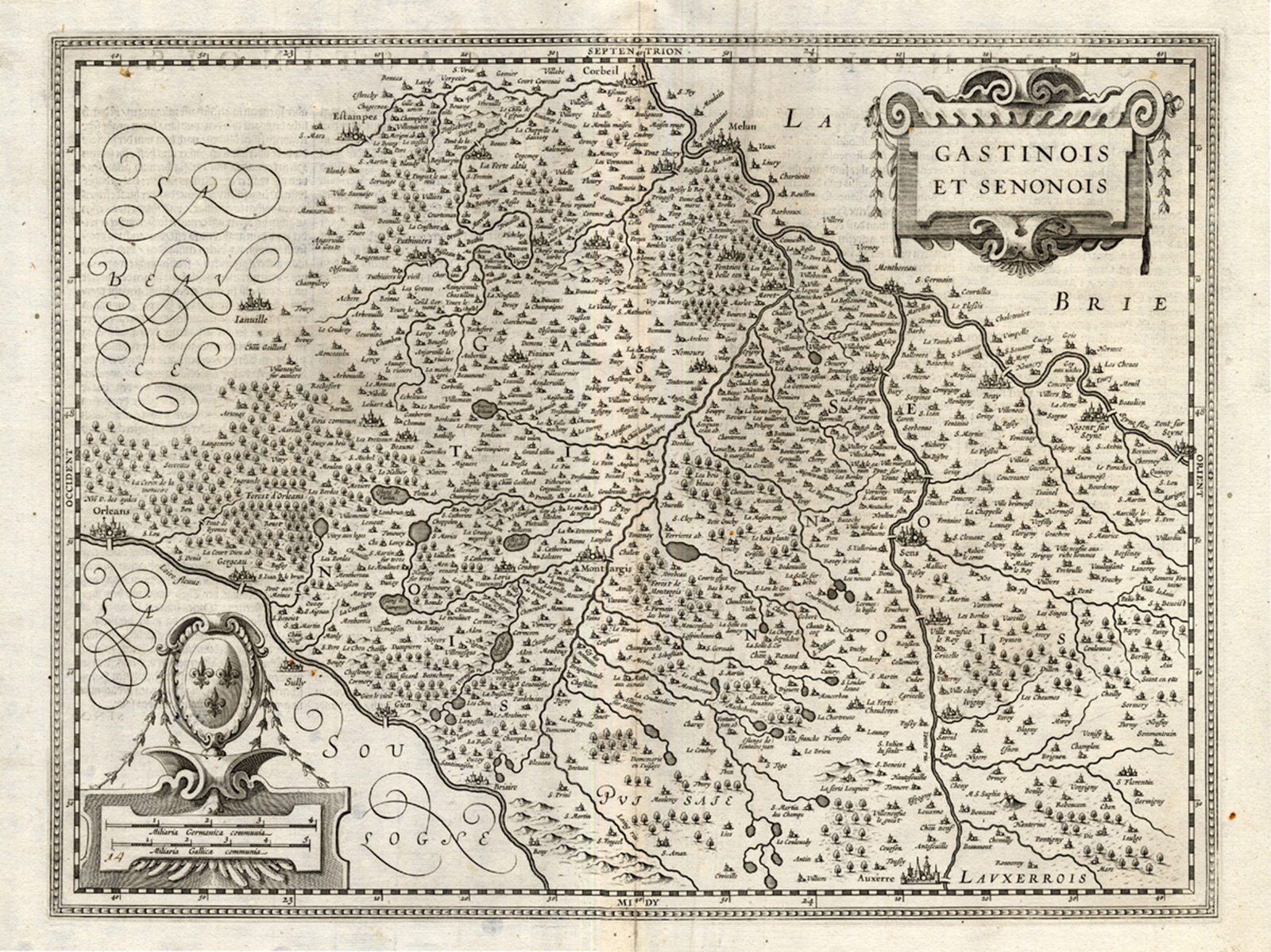 , Antique Map-FRANCE-GASTINOIS-SENONOIS-Hondius-1636, Pictura Antique Prints