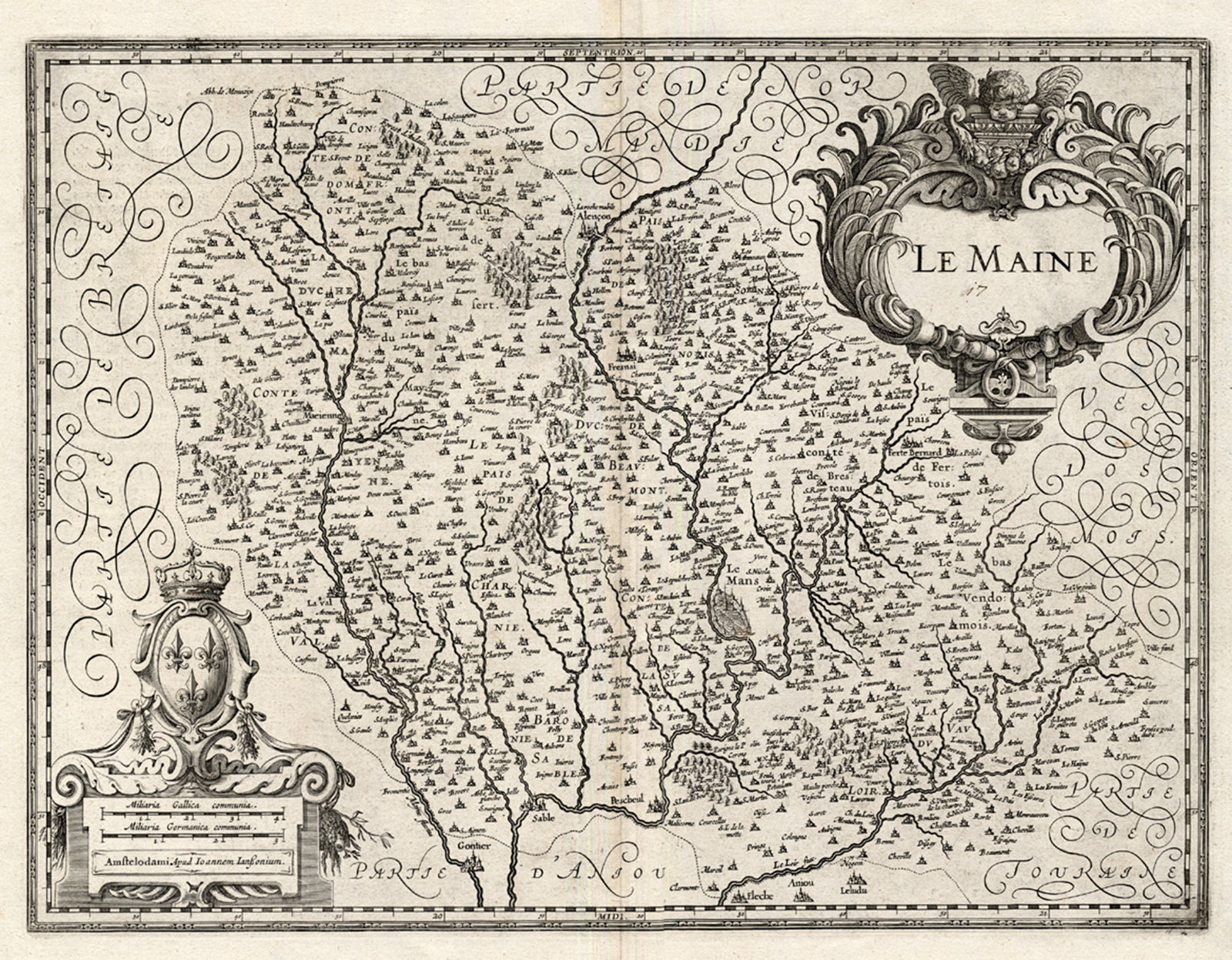 , Antique Map-FRANCE-MAINE-LE MANS-Janssonius-1636, Pictura Antique Prints
