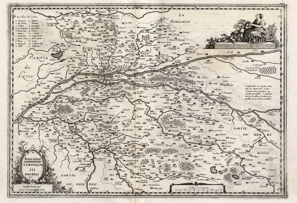 , Antique Map-FRANCE-TOURAINE-TOURS-Janssonius-1636, Pictura Antique Prints