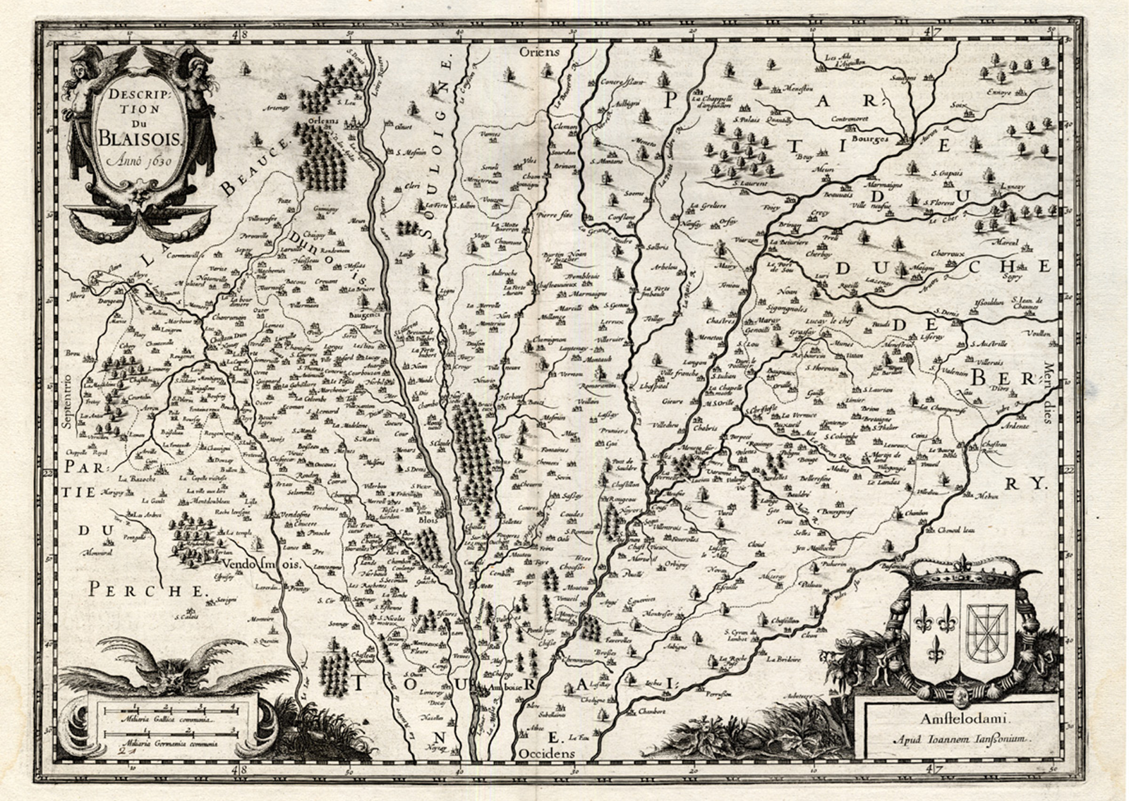 , Antique Map-FRANCE-BLAISOIS-LOIR-CHER-Janssonius-1636, Pictura Antique Prints