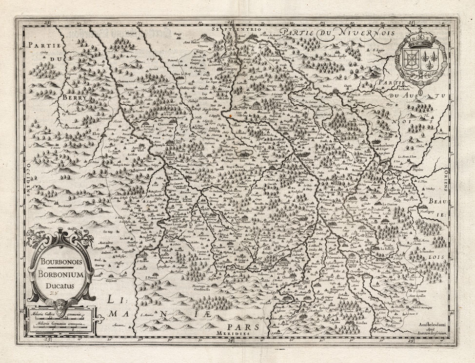 , Antique Map-BOURBON-BOURBONOIS-FRANCE-Hondius-Janssonius-1636, Pictura Antique Prints