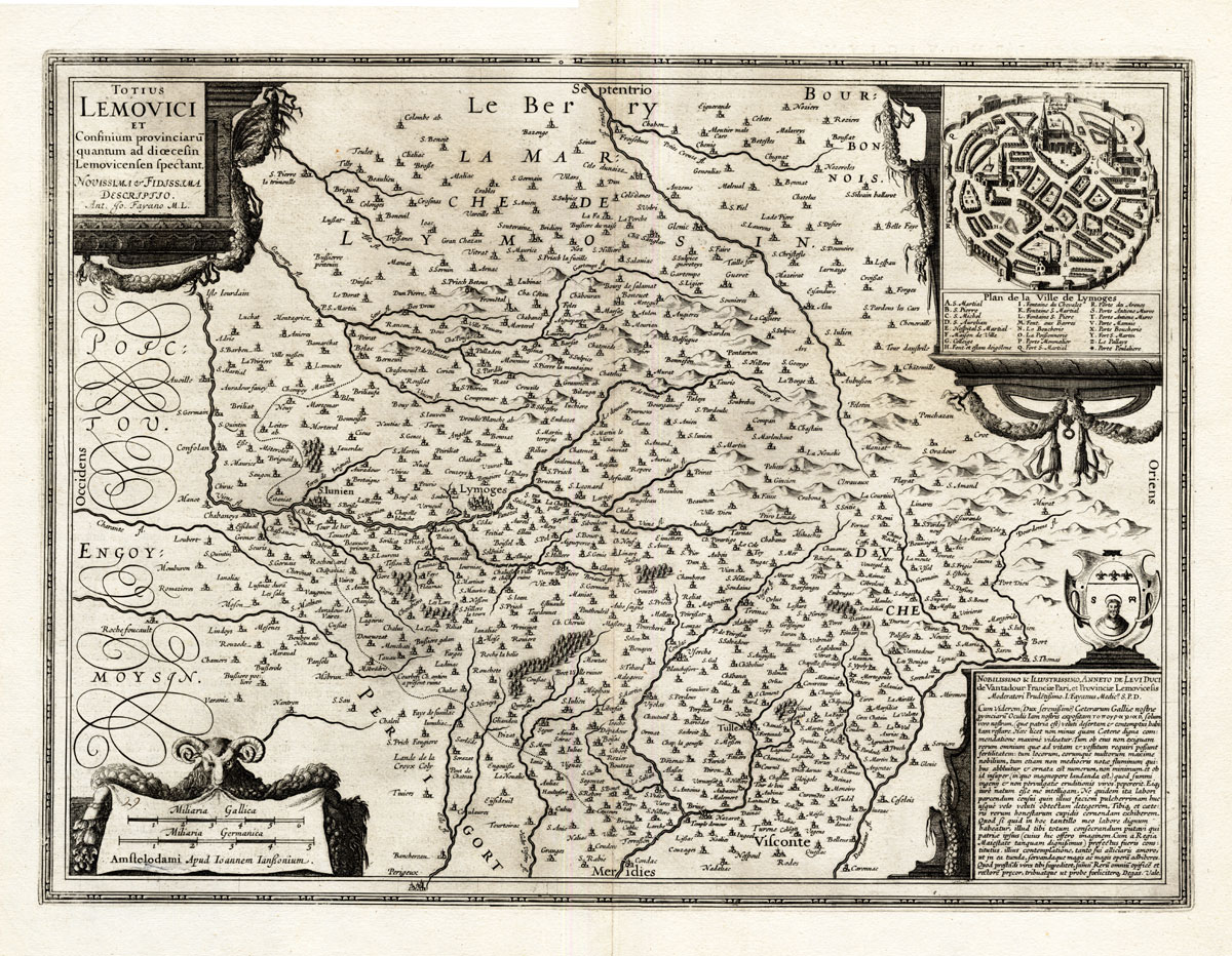 , Antique Map-FRANCE-LYMOGES-LIMOGES-Hondius-Jansson-1636, Pictura Antique Prints