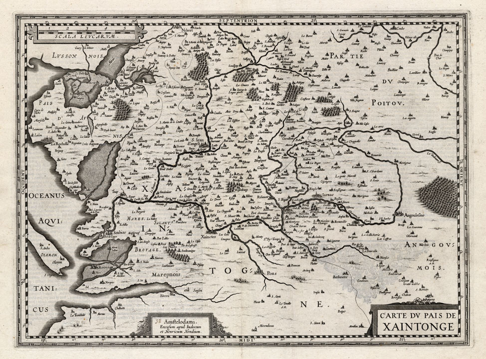 , Antique Map-FRANCE-SAINTONGE-Hondius-Janssonius-1636, Pictura Antique Prints