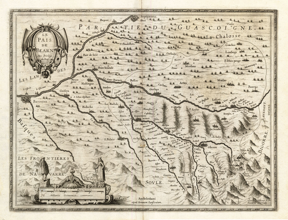 Eb01714a 416x318 Antique Map-FRANCE-BEARN-BAYONNE-Hondius-Jansson-1636
