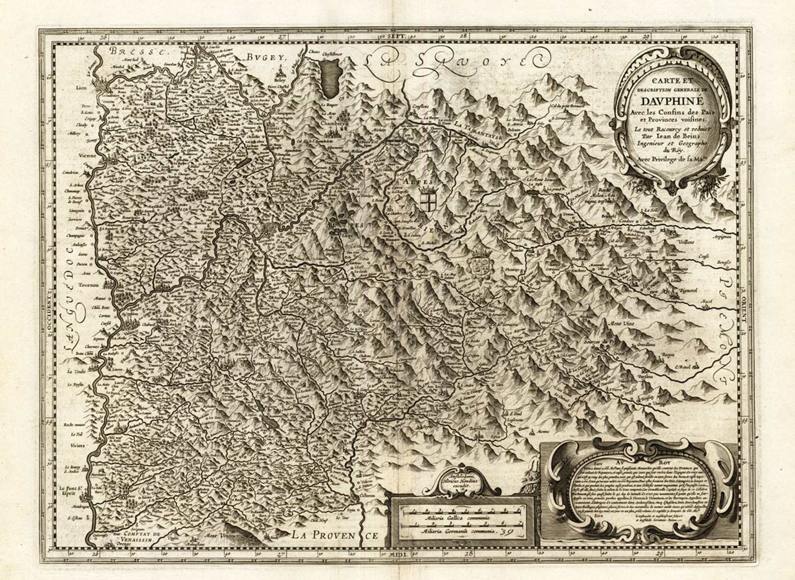, Antique Map-FRANCE-DAUPHINE-GRENOBLE-Hondius-1636, Pictura Antique Prints