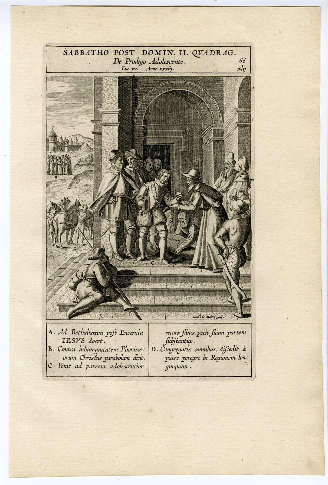 , Antique Print-RELIGIOUS PARABEL-PRODIGAL SON-Mallery-Wierix-1707, Pictura Antique Prints
