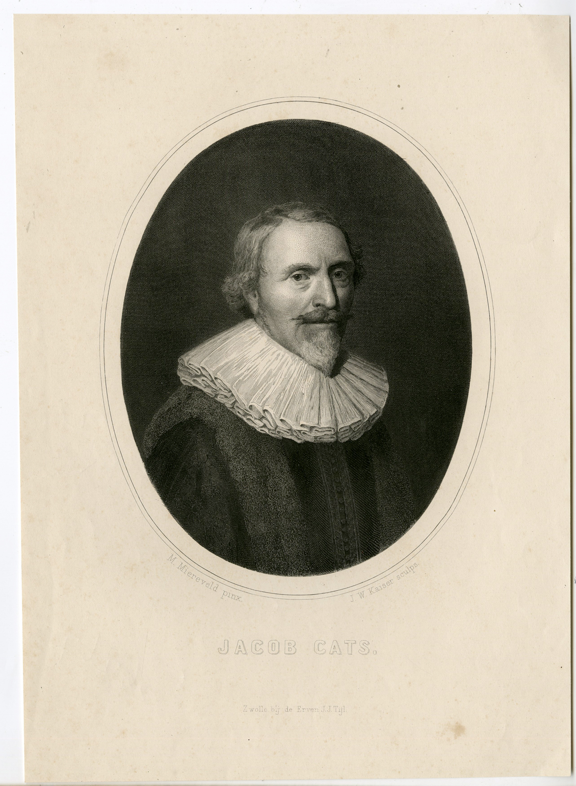 , Antique Print-PORTRAIT-JACOB CATS-CATZ-Kaiser-Miereveld-1862, Pictura Antique Prints