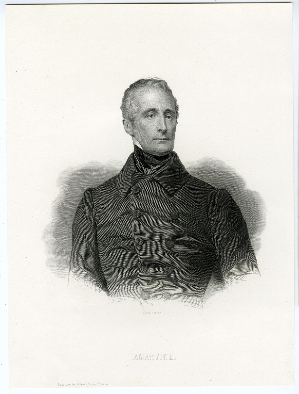 , Antique Print-PORTRAIT-LAMARTINE-FRENCH WRITER-Pelee-1855, Pictura Antique Prints
