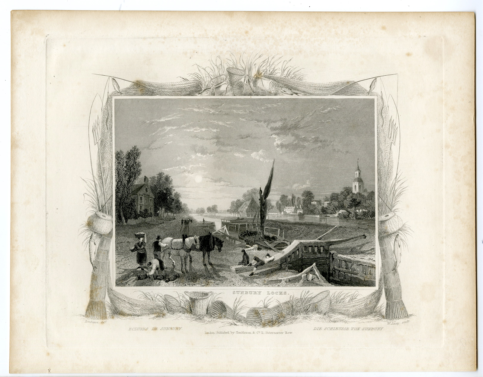 , Antique Print-SUNBURY LODGE-LONDON-GREAT BRITAIN-Tombleson-1834, Pictura Antique Prints