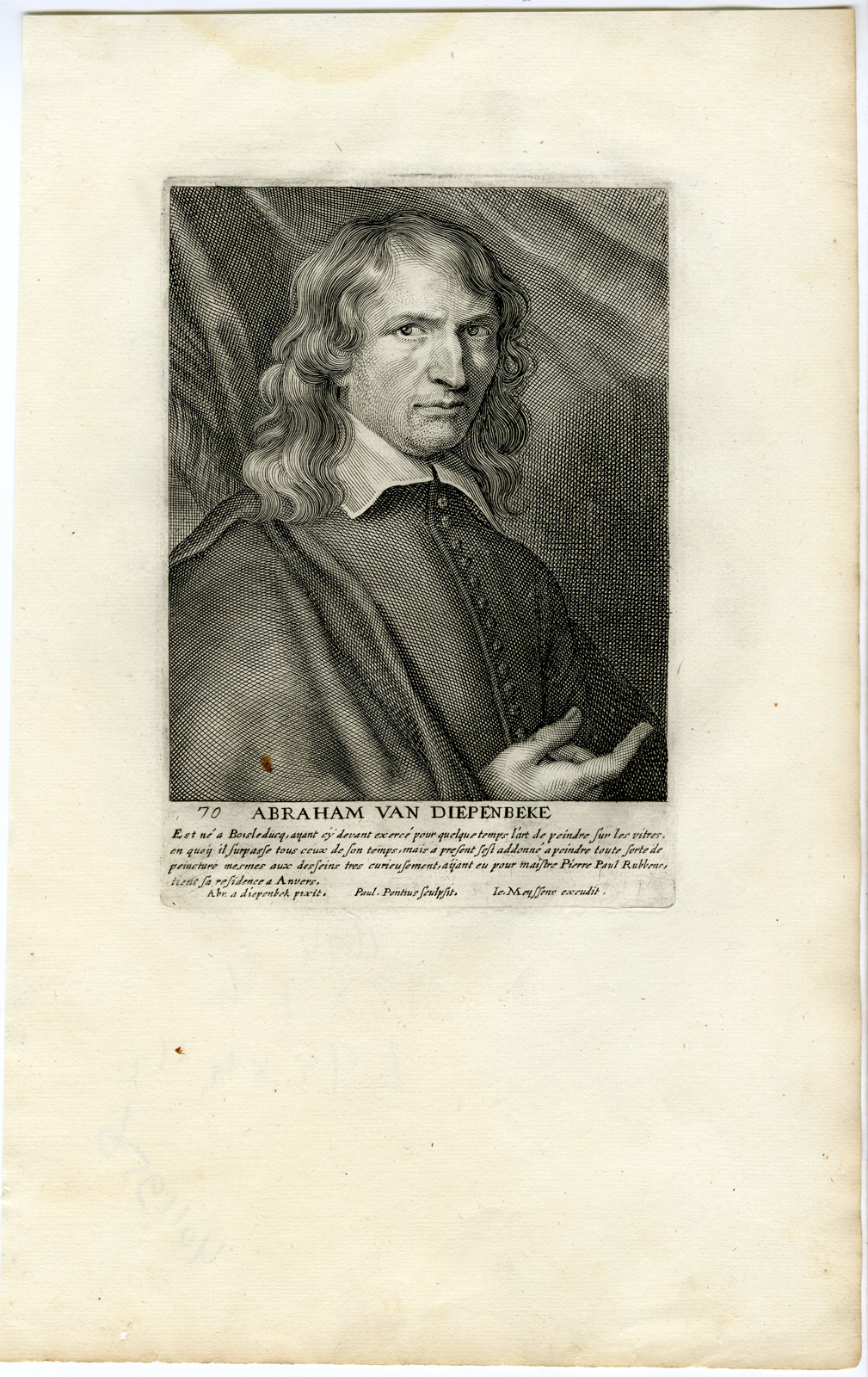 , Antique Print-PORTRAIT-ABRAHAM VAN DIEPENBEKE-Pontius-1694, Pictura Antique Prints