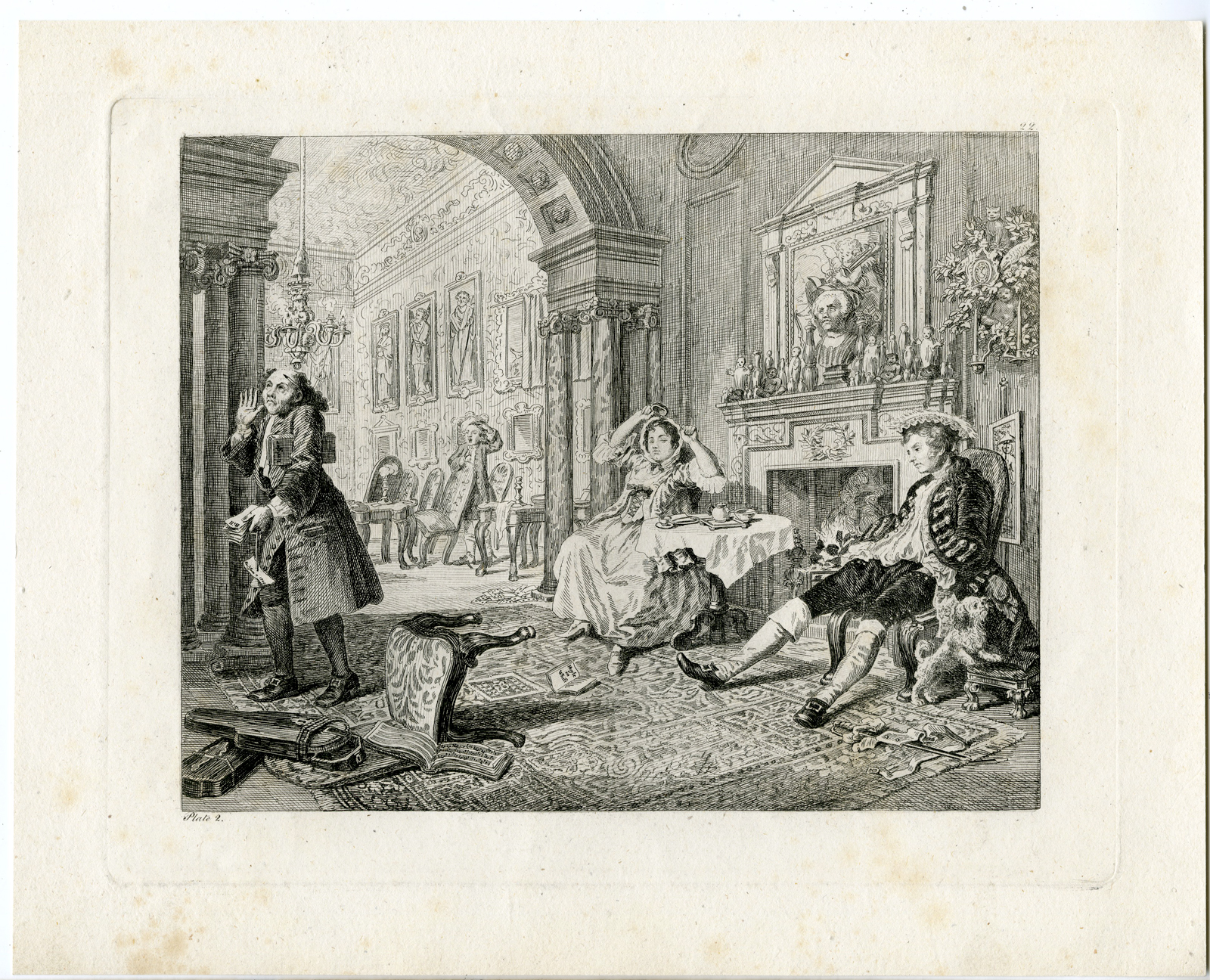, Antique Print-MARRIAGE A LA MODE-PL. 2-Hogarth-1822, Pictura Antique Prints
