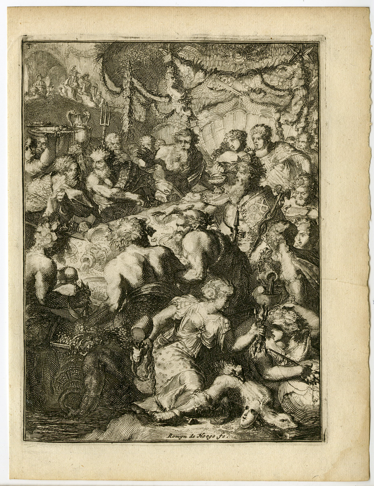 , Antique Print-PELEUS-THETYS-de Hooghe-1705, Pictura Antique Prints