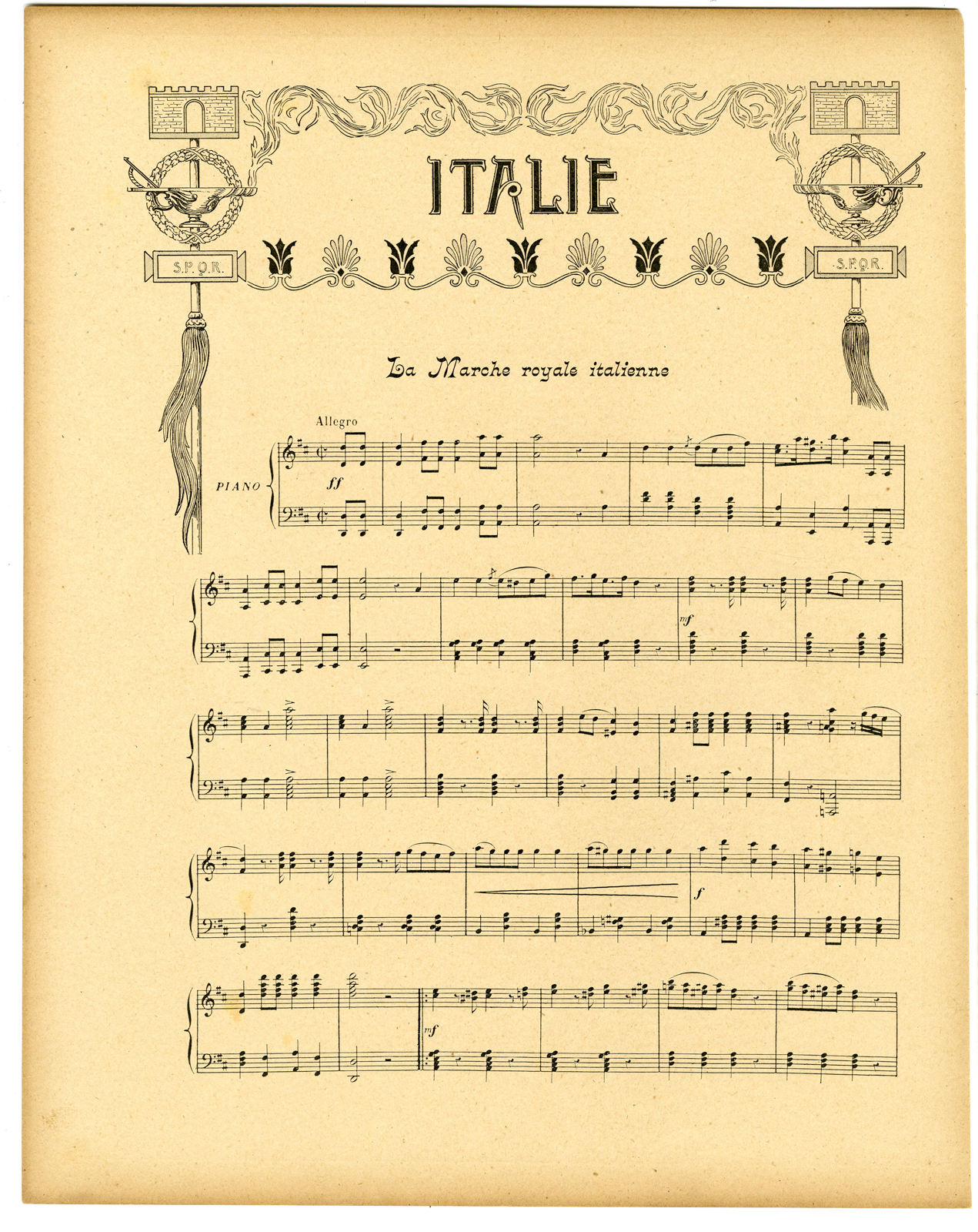 , Antique Print-NATIONAL SONG-ANTHEM-ITALY-Martin-1901, Pictura Antique Prints
