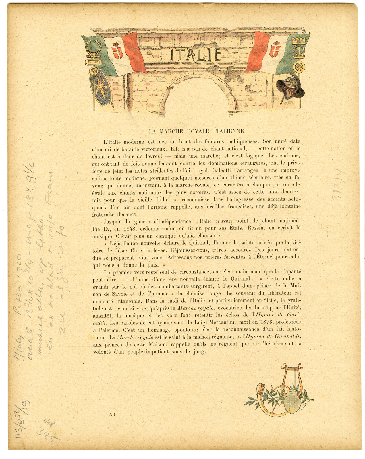, Antique Print-NATIONAL SONG-ANTHEM-ITALY-Martin-1901, Pictura Antique Prints