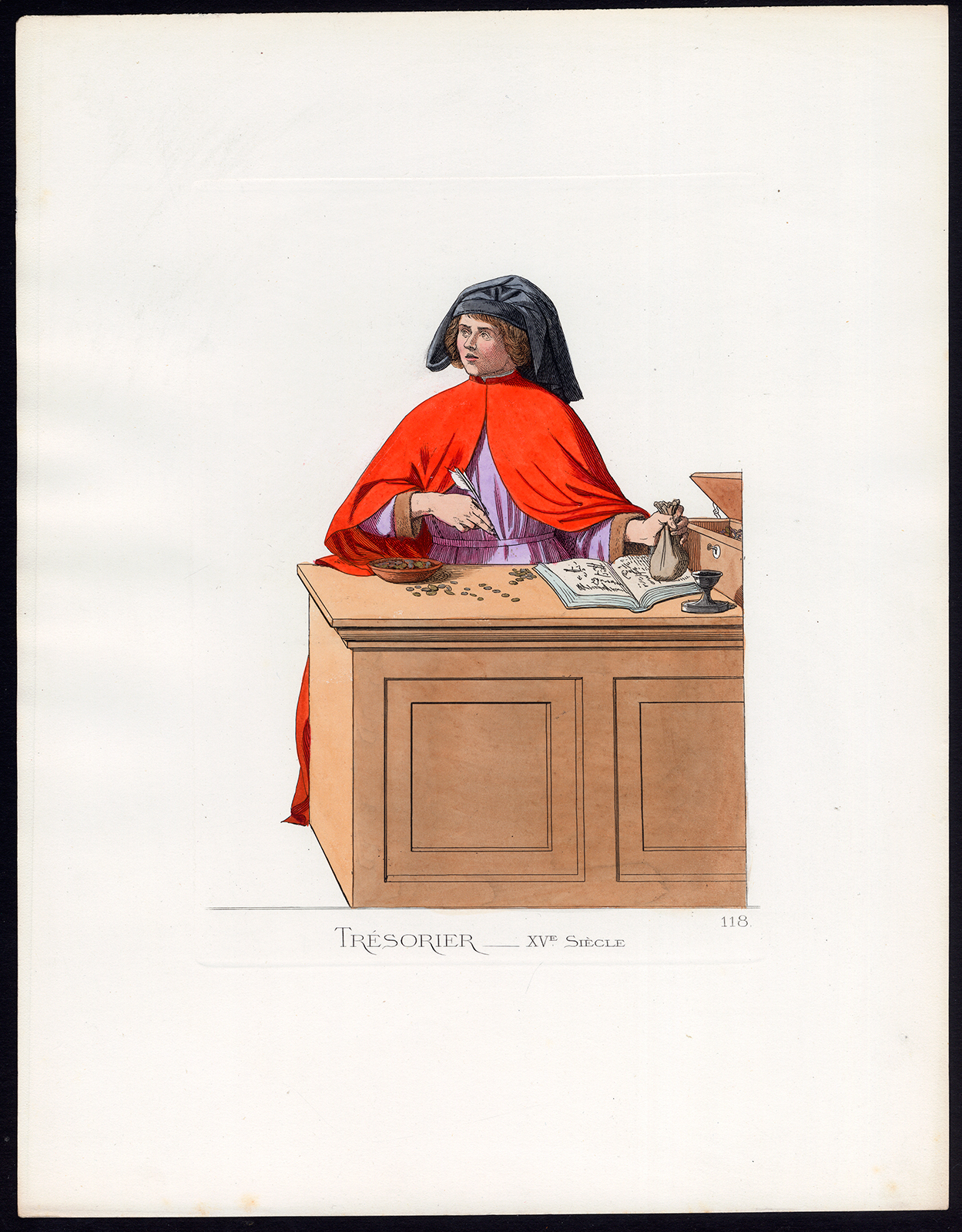 , Antique Costume Print-TREASURER-BOOKKEEPER-COIN-PURSE-118-Bonnard-Mercuri-1860, Pictura Antique Prints