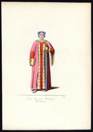 Antique Print-DELLA SCALA-ITALY-COSTUME-14TH CENTURY-PL 42-Bonnard-Mercuri-1860
