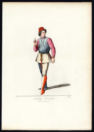 Antique Print-ITALY-YOUNG MAN-COSTUME-14TH CENTURY-PLATE 47-Bonnard-Mercuri-1860