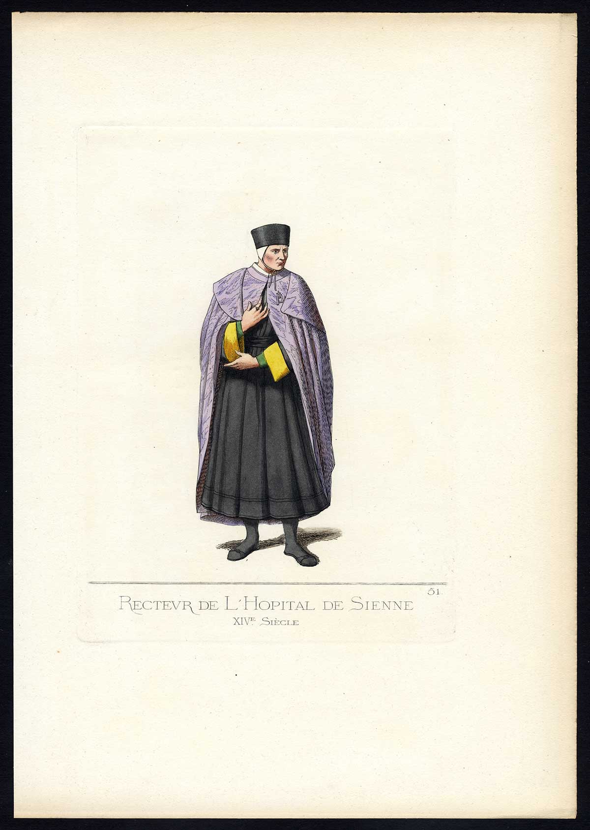 , Antique Print-SIENA-HOSPITAL-COSTUME-14TH CENTURY-PLATE 51-Bonnard-Mercuri-1860, Pictura Antique Prints
