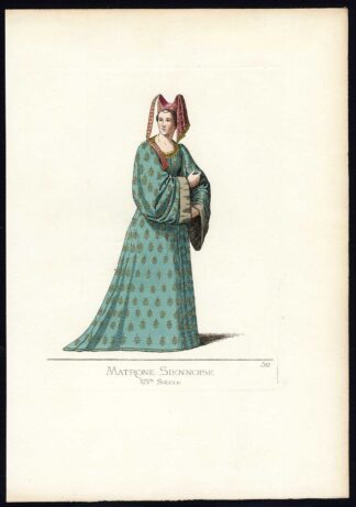 Antique Print-SIENA-MATRONA-COSTUME-14TH CENTURY-PLATE 52-Bonnard-Mercuri-1860
