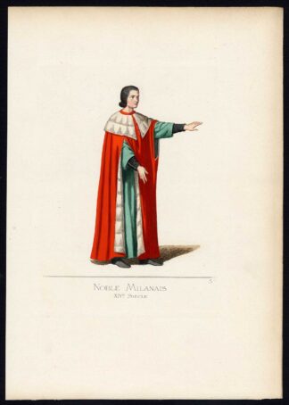 Antique Print-MILAN-NOBLE-ITALY-COSTUME-14TH CENTURY-PL 57-Bonnard-Mercuri-1860