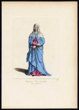 Antique Print-MILAN-NOBLE-ITALY-COSTUME-14TH CENTURY-PL 58-Bonnard-Mercuri-1860