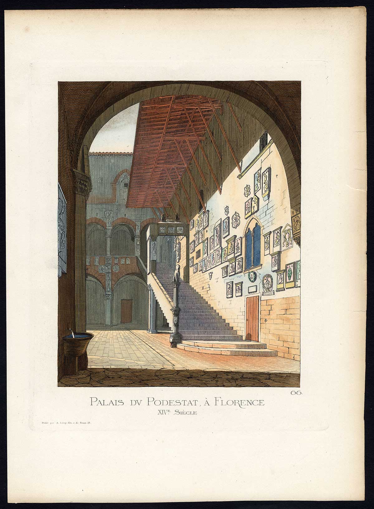 , Antique Print-PODESTAT-PALACE-FLORENCE-14TH CENTURY-PL 66-Bonnard-Mercuri-1860, Pictura Antique Prints