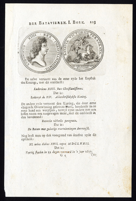 , Antique print-COIN-LOUIS XIV-BETUWE-NIJMEGEN-NETHERLANDS-Arkstee-1733, Pictura Antique Prints
