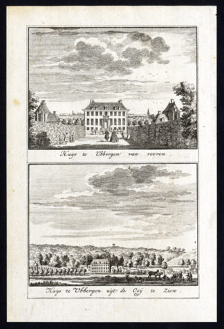 2 Antique prints-UBBERGEN-CASTLE-ESTATE-OOY-NIJMEGEN-NETHERLANDS-Arkstee-1733