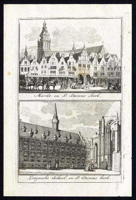 , Antique print-NIJMEGEN-MARKET PLACE-ST STEVENS CHURCH-NETHERLANDS-Arkstee-1733, Pictura Antique Prints