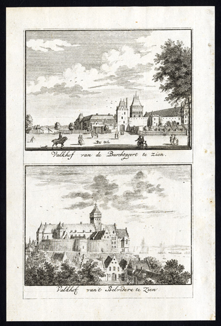 , 3 Antique prints-NIJMEGEN-VALKHOF CASTLE-NETHERLANDS-Arkstee-1733, Pictura Antique Prints
