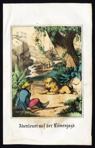 Antique Print-LION HUNTING-AFRICA-Fritsche-1850
