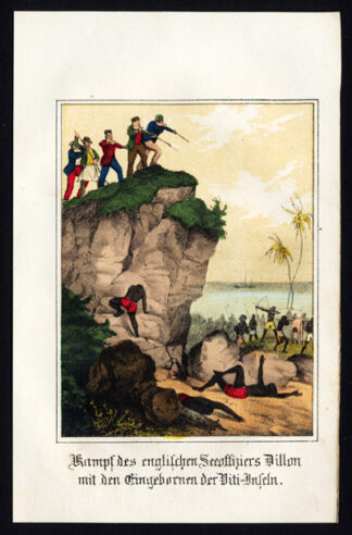 Antique Print-PETER DILLON-FIJI ISLANDS-BATTLE-NATIVES-Fritsche-1850