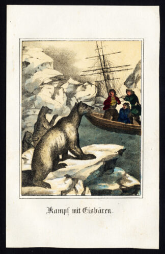 Antique Print-BATTLE WITH POLAR BEAR-BARENTZ-HEEMSKERK-NOVA ZEMBLA-Fritsche-1850