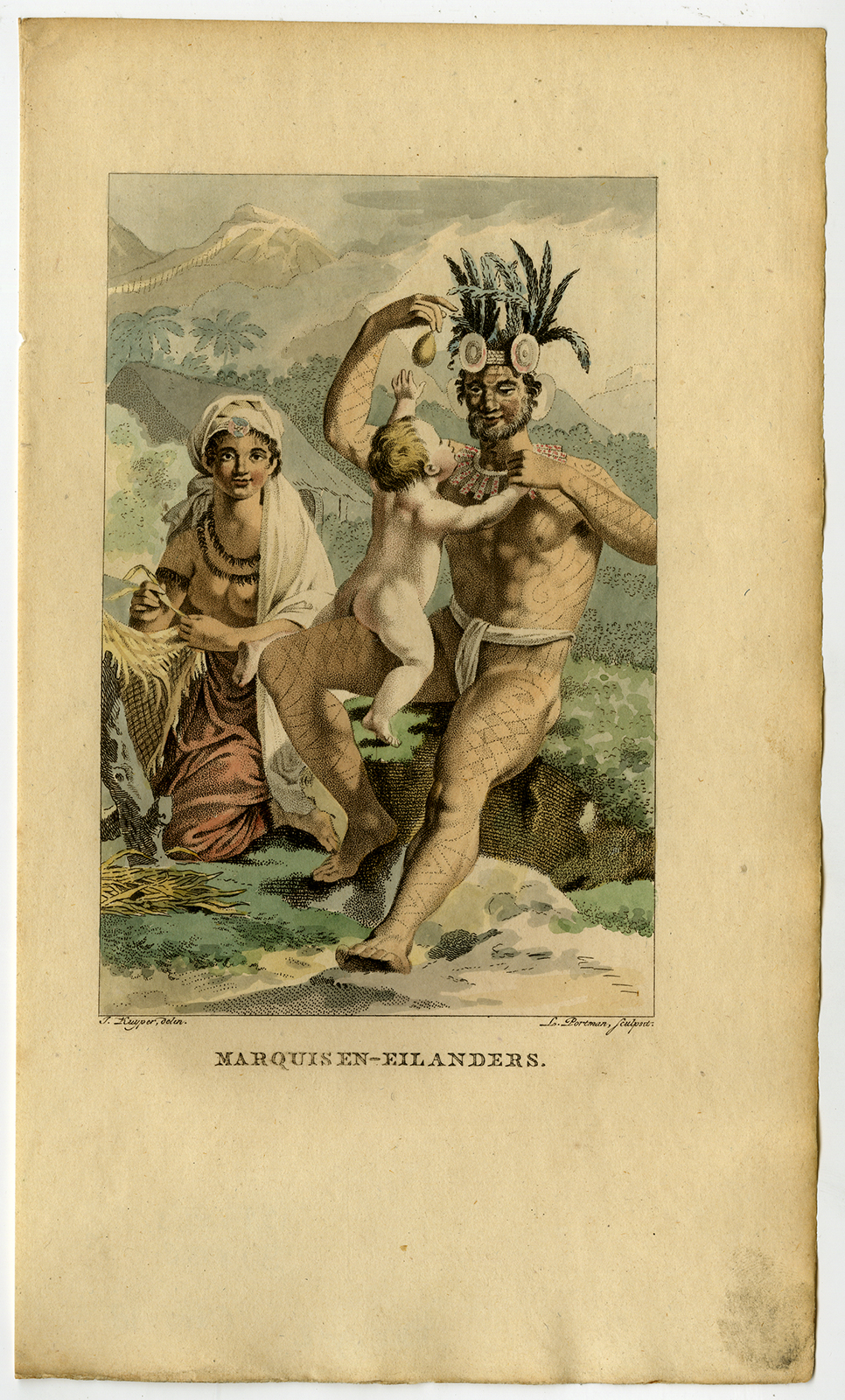 , Antique Print-MARQUESAS ISLANDS-POLYNESIA-TATTOO-Stuart-Portman-Kuyper-1802, Pictura Antique Prints