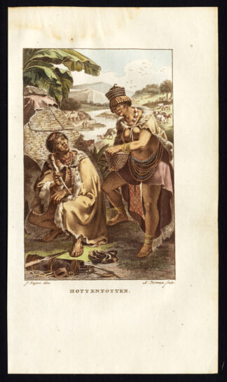 Antique Costume Print-HOTTENTOTS-KHOIHOI-SOUTH AFRICA-Stuart-Portman-Kuyper-1802