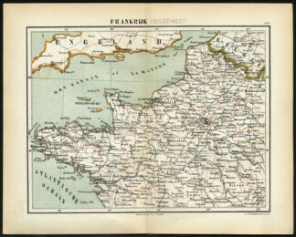 Antique Map-FRANCE-NORTHWEST-NORMANDY-BRITTANY-CALAIS-PARIS-Jacob Kuyper-1880