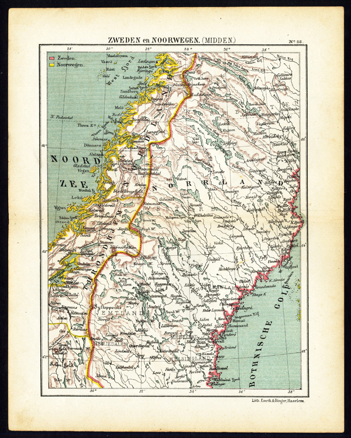 , Antique Map-SCANDINAVIA-CENTRAL SWEDEN AND NORWAY-Jacob Kuyper-1880, Pictura Antique Prints