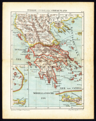 Antique Map-SOUTHERN TURKEY-GREECE-CRETE-ALBANIA-Jacob Kuyper-1880